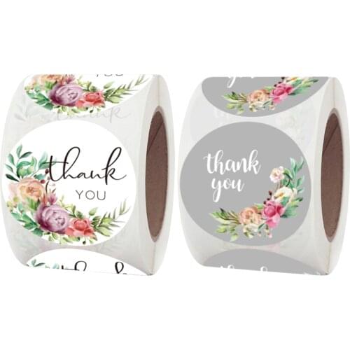 500Pcs Big Size Flower Thank You Stickers Seal Labels Floral for Envelope Business Birthday Wedding Giveaway Party Package Decor