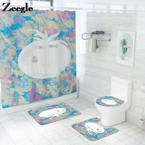 Non-slip Floor Carpet for Bathroom Tomatoes Printing Shower Curtain and Absorbent Bath Mat Memory Foam Toilet Mat U-Shaped Rug