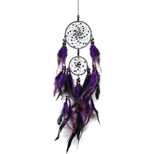 NEW Purple Feather Crafts Dream Catcher Wind Chimes Handmade Indian Dreamcatcher Net for Wall Hanging Car Home Decor Gift #BW
