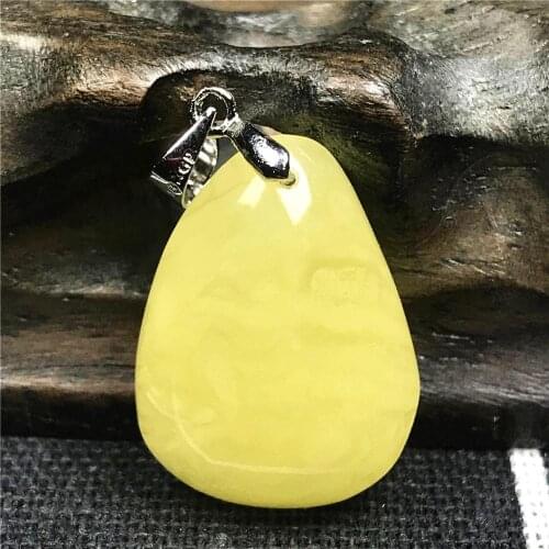 Genuine Natural Yellow Amber Necklace Pendant Jewelry For Woman Lady Man Crystal 23x17x6mm Beads Stone Silver Hook Pendant AAAAA