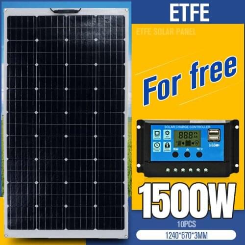 1500W 600W 300W ETFE Solar Panel Power Bank Camping RV Battery Charger System Solar Panel Kit Complete With 10/20/30A Controller
