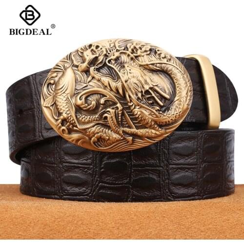 BIGDEAL Mens Belts Cowhide Genuine Leather Pin Buckle Belts Jeans Male Vintage Waistband Strap Leather Belt For Men