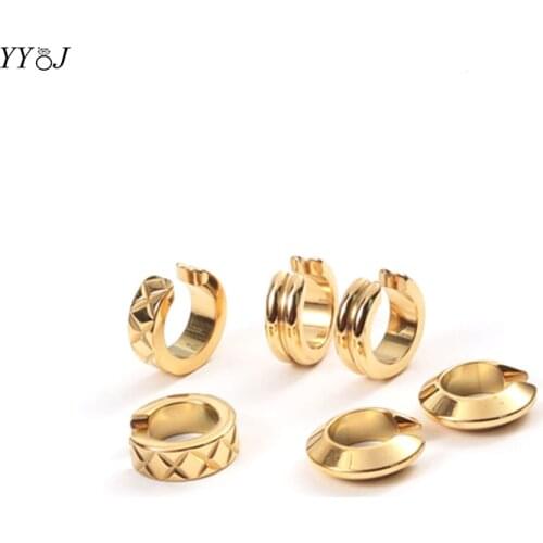 Rhombus Texture UFO Stainless steel gold ear cuff earrings without piercing women men punk rock hip-hop korean style minimalist