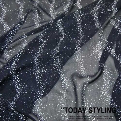 LEO&LIN Large and Wide Navy Blue Small White Star Silk Georgette Chiffon Clothing Fabric DIY Patchwork Tissue