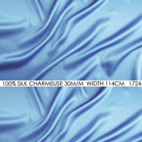 CISULI SILK CHARMEUSE SATIN 114cm width 30momme/100% Pure Silk Fabric/Wedding Dress Sewing Fabric Suppliers Sky Blue NO 1724