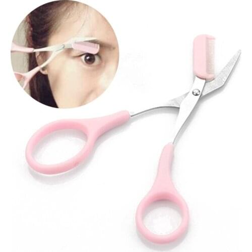 Shellhard 1pc Portable Women Eyebrow Trimmer Scissors Comb Eyelash Hair Cutter Remover For Makeup Tool