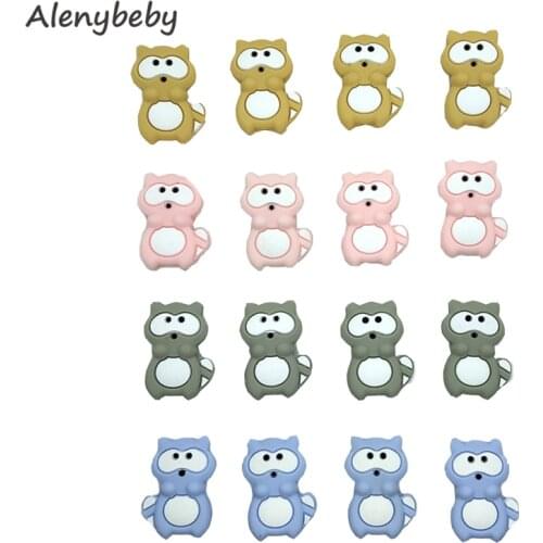 Silicone Raccoon Beads Teether BPA Free Baby Teething Food Grade Silicone Coon Shape Teethers Mom Infant Nursing Chew Necklace