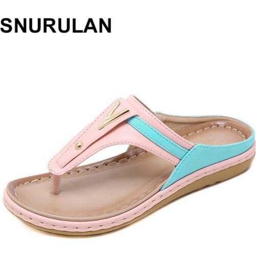 SNURULAN New 2021 casual slippers female bohemian stitching metal beach flat shoes