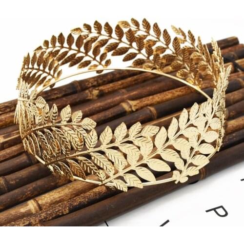 Baroque Gold color Leaf Hairband Headpiece Crown Tiara Headdress Roman Goddess Greek jewelry Bridal Wedding Hair Accessories