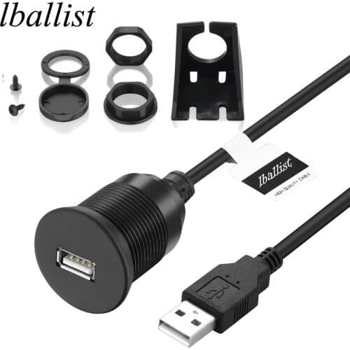 Lballist Flush Mount Panel USB 2.0 Male to Female Extension Cable Shielded For Car Motorcycle Boat 1m 2m