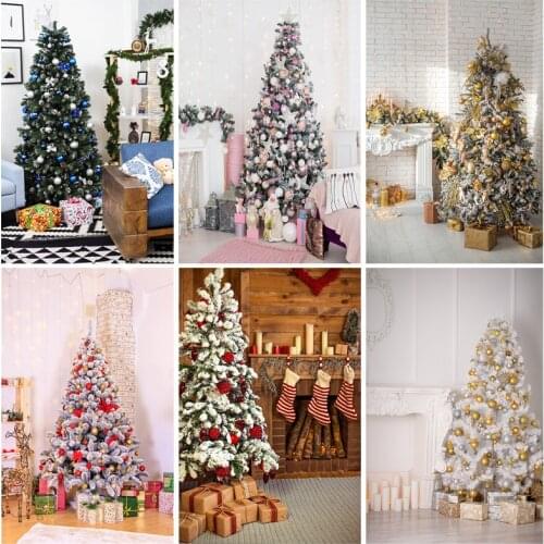 SHUOZHIKE Vinyl Custom Fireplace Christmas Tree Photography Background Child Baby Backdrops For Photo Studio Props 21524JPW-03
