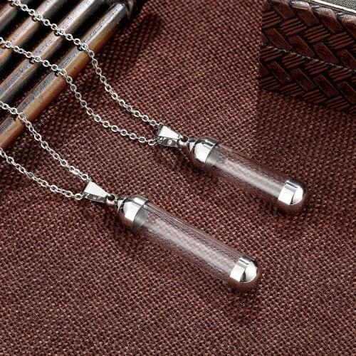 Ladies Wishing Bottle Necklace Fashion Titanium Steel Glass Transparent Perfume Bottle Pendant Girl Hip Hop Party Jewelry