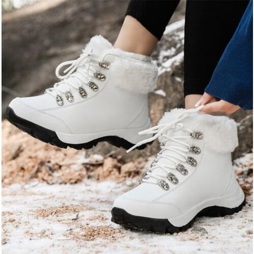 Genuine leather women winter boots Thick wool ladies outdoor Waterproof cotton boots ankle boots mujer platform fur rubber boots