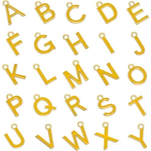 ZHUKOU Yellow A-Z Letter Charms Enamel Charms Alphabet Letter Handmade Pendant For women DIY Jewelry Making Supplies VD927