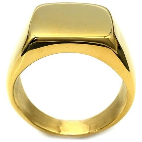 Gold Filed Smooth Mens Boys Mirror 316L Stainless Steel Signet Ring Simple Elegant Round Smooth Men Rings R-102