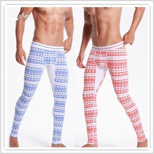 1pcs Fashion Print Men Long Johns Clothes Male Slim Hip Leggings Tight Pants Men Warm Pants Man Body Shaper Long Underwear