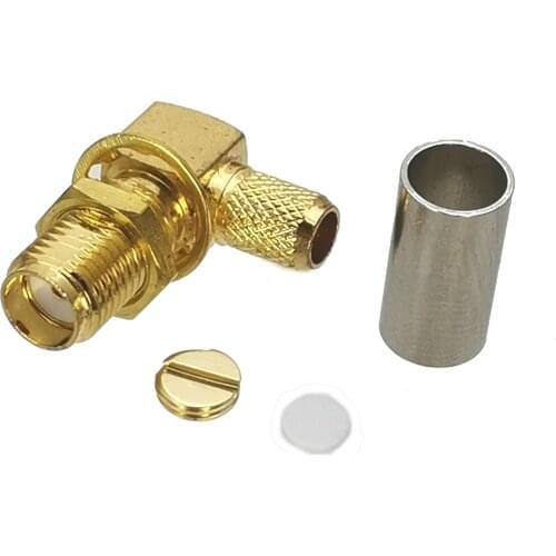 1Pcs Connector SMA Female Jack Bulkhead For RG58 RG142 LMR195 RG400 Cable Right Angle RF Coaxial Brass