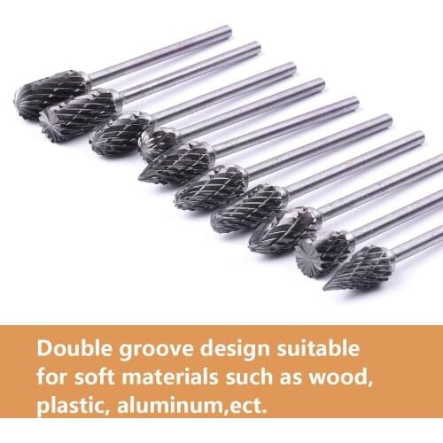 10Pcs 2.35mm Shank Tungsten Carbide Rotary Burr Metal Polishing Woodworking Dremel Bits Burr Electric 2.35x6mm Milling Cutters