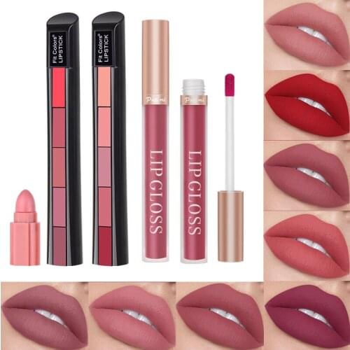 2PCS Matte Lipstick Velvet Lip Gloss Sexy Red Lip Tint Cream Pigment Waterproof Long Lasting Lip Gloss Lipsticks Women