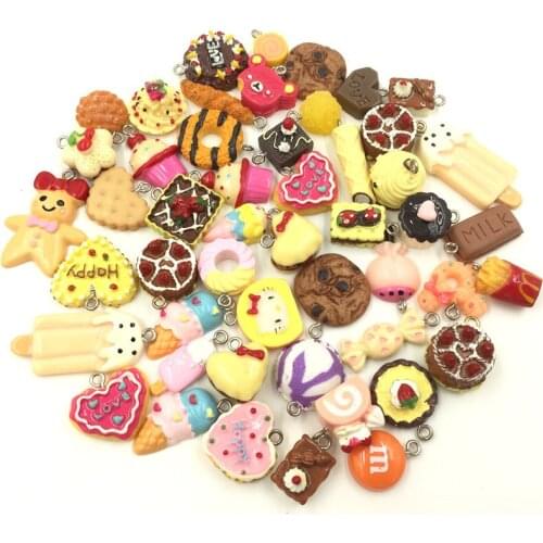20Pcs Mixed Cute Resin Biscuits Cake Ice Cream Donuts Shape Pendants Jewelry Making Findings Charms 62x21mm