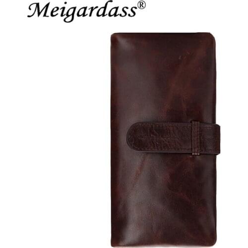 2020 Vintage Crazy Horse Genuine Leather Wallets Men Long Wallet Coin Purse Mens Card Holder Clips Money Bag Cell Phone Pouch