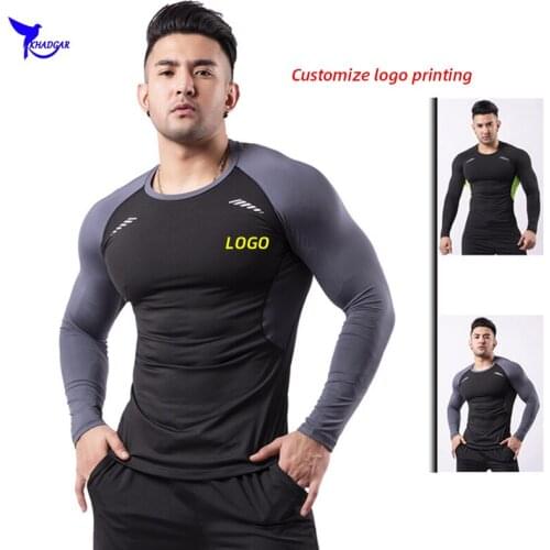 2020 High Stretch Quick Dry Running Shirt Men Long Sleeve Compression Sport T-shirt Printed Gym Fitness Top Tee Rashguard Custom