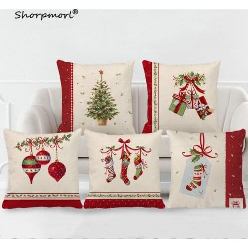 2021 Christmas Tree Gift Print Pillow Cushion Cover Decorative Sofa Car Seat Chair Santa Claus Throw Pillowcase 45x45cm