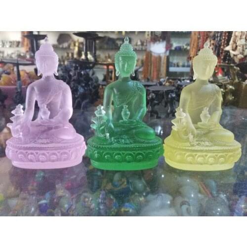 3 colors China hand engraving Coloured glaze Shakyamuni buddha statue Family decoration natural crafts