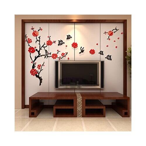 Plum flower 3d three-dimensional Crystal Acrylic wall stickers Bedroom living room TV backdrop Home Decoration