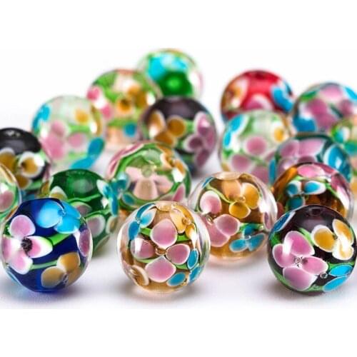 5Pcs 12mm Color Plum Petals Glass Beads Beaded DIY Jewelry Accessories Hand Necklace Accessories Round Beads