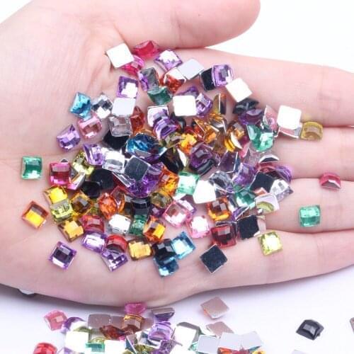 6mm 5000pcs Acrylic Rhinestones Square Shape Flatback Earth Facets Many Colors Flat Back Glue On Beads DIY Nail Art Decoration