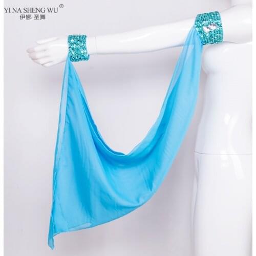 Belly Dance Costume Accessories 1 Piece Arm Sleeves Wrist Adjustable Chiffon Sleeve Sequins Bellydance Armbands 11 Colors