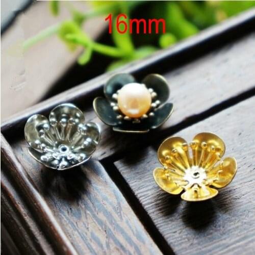 Free Shipping -20 pcs 16mm Round Metal Flower,Copper Bead Caps,Handmade Art Metal Findings,Antique Bronze,White Steel,Copper