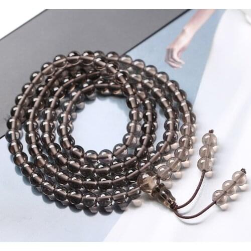 6mm Natural Tea-coloured Crystal Round Bead Bracelets Fashion Buddhist 108 Meditation Prayer Mala Women Men Multilayer Jewelry