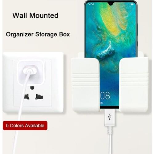 1PC Wall Mounted Organizer Storage Box Remote Control Mounted Mobile Phone Plug Wall Holder Charging Multifunction Holder Stand