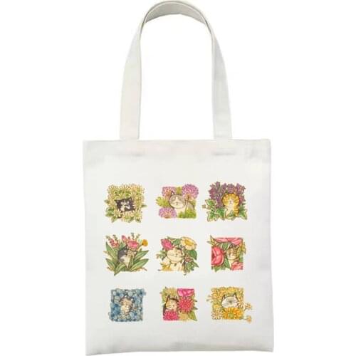 Kawaii Cartoon Mushroom Cartoon Pattern Printing College Canvas Shoulder Bag Cartoon Print Large Capacity White Totes Print Bags