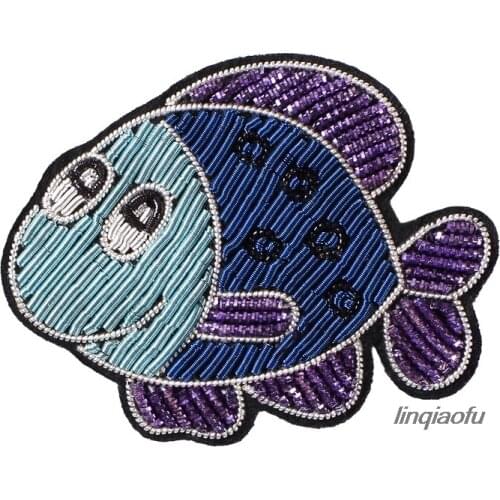 Indian silk hand-embroidered pin fixed clothes clown fish badge, neckline decoration