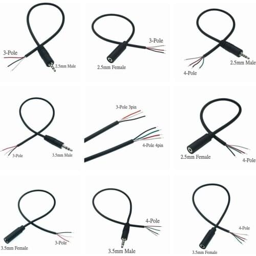 25CM 2.5mm 3.5mm Mono Connector Cable Male Female Plug 3pin 4 Pole 2.5mm & 3.5mm Extension Wire DIY Audio Repair Cable Charger