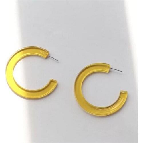 Korean Yellow Acrylic Round Hoop Earrings Geometric Half Moon Circle Earrings For Women Summer Beach Jewelry Brincos Gifts