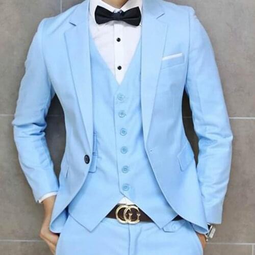 CUSTOM MADE BABY BLUE GROOM SUIT, BESPOKE TAILORED SKY BLUE TUXEDOS FOR MEN