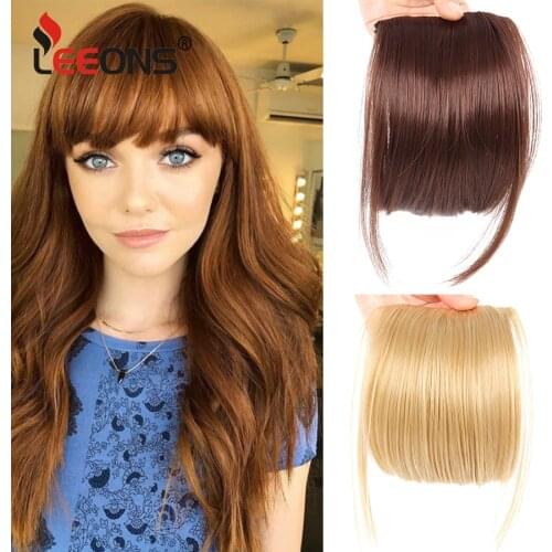 Leeons Natural Blunt Bangs Clip-In Dark Light Brown Black Synthetic False Hair Fringe Pure Colors 6" Flat Bang Hair Pieces