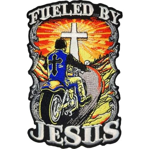 Fueled Jesus Motorcycle Embroidery Iron on Patch Appliqued Jacket Sticker on Clothes Free Shipping on Alexpress DIY for Clothing