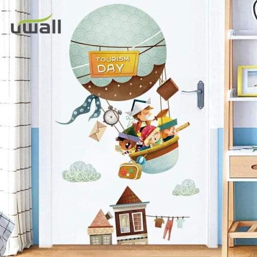 Cartoon Animals Hot air Balloon Wall Stickers Kids Room Wall Sticker Home Decoration Self-Adhesive Stickers Living Room Decor