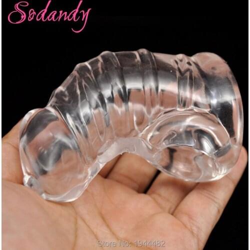 SODANDY Male Chastity Device Clear Penis Sleeve Condom Spiked Cock Cage Restraints Penis Rings Adjustable Chastity Belt Men