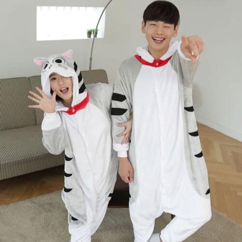 Soft Fabric Flannel Warm Chis Cat Sweet Home Nightwear Hooded Pyjama Couple Pajamas Women Onesie Sleepwear Kigurumi Clothes