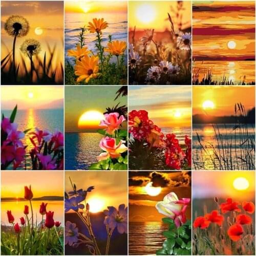 GATYZTORY Paint By Numbers Kits Sunset Scenery Handpainted Flower Acrylic Pigment Painting On Canvas Artcraft Kit Home Decor