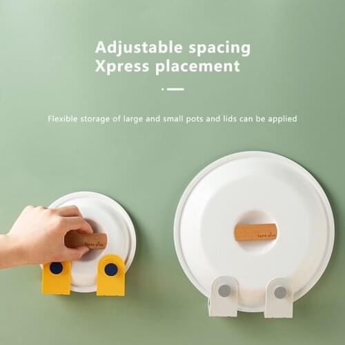 1 Pair Pot Lid Holders Wall-Mounted Pan Cover Racks Plastic Kitchen Spoon Organizer Home Punch-free Storage Rack Hook