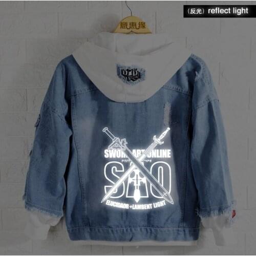 New Spring Sword Art Online hoodie Anime Kirito Yuuki Asuna Coat Men reflect light Women Fashion Denim Jacket