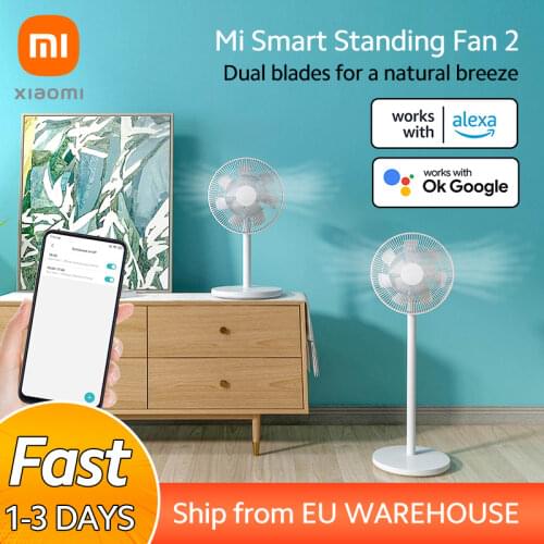 2021 Mi Smart Standing Fan 2 voice control dual blades for a natural breeze all around cooling DC motor 100-level speed