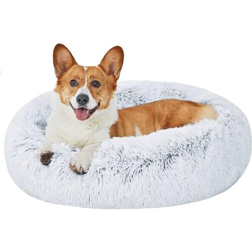 Donut Dog Bed Warm Soft Long Plush Pet Cushion For Small Large Dog House Cat Calming Bed Washable Pet Sofa Mat Cat sleeping bag